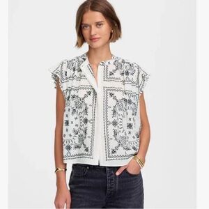 Madewell Poplin Shirred Button-up Shirt White Black Bandana-style